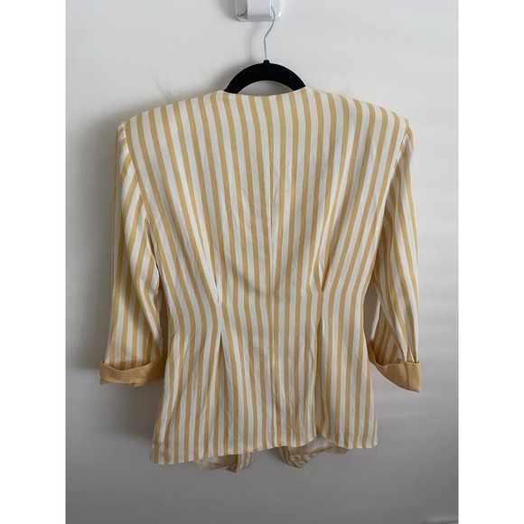 Dawn Joy Fashions Vintage 80s Yellow White Striped Blazer Shoulder Pads Size 8 - Picture 7 of 9